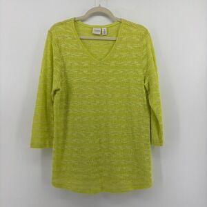 Weekends by Chicos V Neck Knit Sweater Top Bright Lime Green Size 2 / US Large